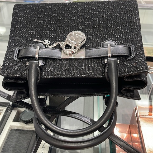 Michael Kors Hamilton Sm Logo Embossed Washed Denim Satchel Crossbody 
Black
NWT - Picture 12 of 16